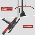 SPART LAT Tower, LAT Pull Down and LAT Row Cable Machine with Flip-Up Footplate, High and Low Pulley Station with AB Crunch Harness, Home Gym Back Exercise Weight Machine, Red