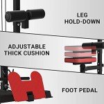 ER KANG Cable Station, LAT Pull Down & LAT Row LAT Tower, Cable Machine with Flip Up Footplate, High and Low Pulley Station, Home Gym Fitness Equipment (with Leg Hold)