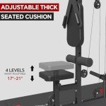 SPART LAT Tower, LAT Pull Down and LAT Row Cable Machine with Flip-Up Footplate, High and Low Pulley Station with AB Crunch Harness, Home Gym Back Exercise Weight Machine, Red