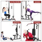 SPART LAT Tower, LAT Pull Down and LAT Row Cable Machine with Flip-Up Footplate, High and Low Pulley Station with AB Crunch Harness, Home Gym Back Exercise Weight Machine, Red