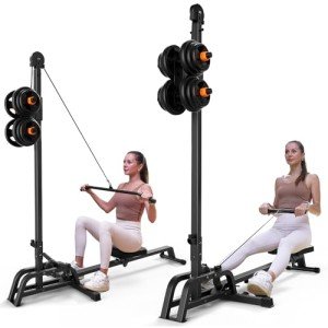 ONETWOFIT Foldable Rowing Machine & LAT Pull Down Machine 2 in 1 Multi-Function Compact Rowing Machine for Home, Low Row Cable Fitness Exercise Max 300lbs