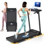 Walking Treadmill Pad, Portable Desk Treadmills for Home Small, Foldable Mini Treadmill with Handle Bar, Office 300 lb Cap for Small Spaces, Folding Compact Treadmills for Home Clearance