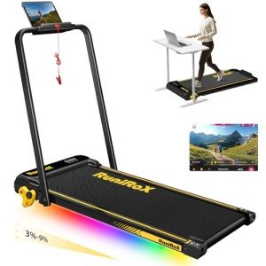 RuniRoX Foldable Treadmill with Incline, Walking Pad with Handle Bar, Portable Treadmill for Home Office, Under Desk Treadmill with LED Display and APP