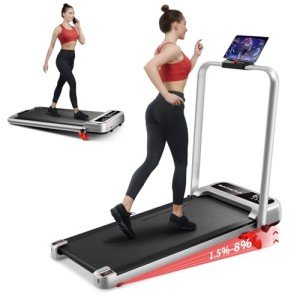 RHYTHM FUN Incline Foldable Treadmill, Walking Pad with Handle Bar 3 Level Incline, 300 Lbs Portable Treadmill for Home Office, Under Desk Compact Treadmill with LED Display Remote Control & APP