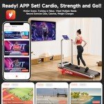 RHYTHM FUN Incline Foldable Treadmill, Walking Pad with Handle Bar 3 Level Incline, 300 Lbs Portable Treadmill for Home Office, Under Desk Compact Treadmill with LED Display Remote Control & APP