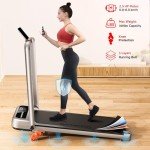 RHYTHM FUN Incline Foldable Treadmill, Walking Pad with Handle Bar 3 Level Incline, 300 Lbs Portable Treadmill for Home Office, Under Desk Compact Treadmill with LED Display Remote Control & APP