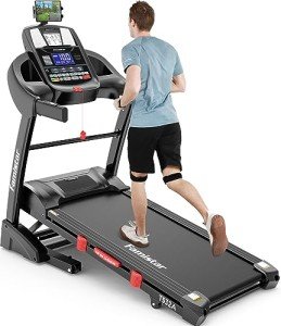 4.5HP Folding Treadmill, 15% Auto Incline 300 lbs Capacity Electric Treadmill with APP Control, Stereo Bluetooth, Armrest Button Heart Rate, Running Machine for Home Workout