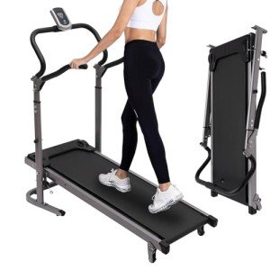 Non Electric Folding Treadmill with Incline Manual Walking Pad with LED Display for Home Office 264lbs Capacity Under Desk Jogging Running Machine (Black)