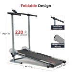 Sunny Health & Fitness Manual Walking Treadmill, Non-Electric, Foldable & Compact Design, Quiet Tread Pad, Transportation Wheels, Non-Slip Handlebars, Digital Monitor for Apartment, Gym, Home Office