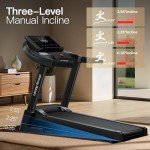 UMAY Fitness Home Auto Folding 3 Level Incline Treadmill with Pulse Sensors, 3.0 HP Quiet Brushless, 8.7 MPH, 300 lbs Capacity, Black