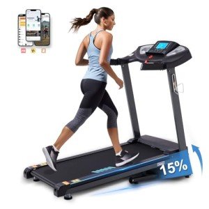 HUAGEED Treadmill with Auto Incline, Incline Treadmills with 15% Incline, 0.5-10 MPH Speed, Bluetooth APP Speaker, 18" Wide Belt, 300lbs Foldable Compact Running Treadmill for Home,15 Programs 3 HP