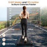 Uorkay Walking Pad with 12% Auto Incline, Incline Under Desk Treadmill with 6 HIIT Modes, Compact Treadmills for Home Office with Remote Control, Quiet Walking Treadmill with Low Noise (Black)