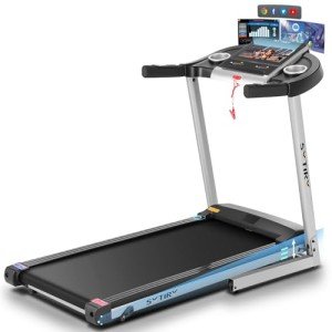 SYTIRY Treadmill with Touch Screen,3.25HP Treadmills for Home with TV and WiFi,Smart Foldable Treadmill with Music,3D Virtual Sports Scene,Popular APP for Social Networking,Walking/Running Treadmill