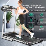 SYTIRY Treadmill with Touch Screen,3.25HP Treadmills for Home with TV and WiFi,Smart Foldable Treadmill with Music,3D Virtual Sports Scene,Popular APP for Social Networking,Walking/Running Treadmill