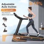 RENESTAR Treadmills for Home, Treadmill with 0-15% Auto Incline, 3HP Folding Treadmills for Running Walking with 280LBS Weight Capacity, Incline Treadmill Equipped with Bluetooth & Pulse Monitor