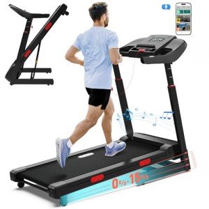 CIIHI Treadmill with Auto Incline - 15% Auto Incline Treadmill with 400 lbs Capacity - Foldable Treadmill for Home Adjustable Height Handrail with APP, Voice Control and Speaker - 8.7 MPH, Wide Belt