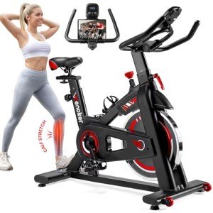 Exercise Bike, WENOKER Stationary Bike for Home, Indoor Bike with Silent Belt Drive, Heavy Flywheel, Comfortable Seat Cushion and Upgraded LCD Monitor
