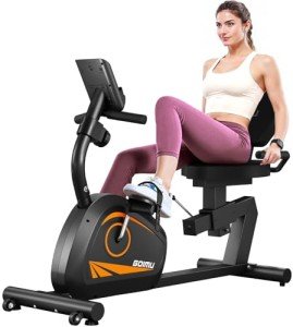 Goimu Recumbent Exercise Bike, Stationary Bikes for Home Magnetic Recumbent Bike with Adjust Seat for Adults Seniors, 300LB Capacity & 8-level Resistance, LCD Monitor and Heart Rate Handle (Orange)