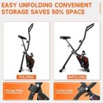 Exercise Bike, 5-in-1 Foldable Stationary Bike Upgraded 16-level Magnetic Resistance 10DB Near-silent Bike Upright Indoor Cycling Bike with 350LB Capacity, Comfortable Seat Backrest