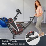 Goplus Air Bike, Fan Exercise Bike with Unlimited Resistance, Clear LCD Display, Tablet Holder, Adjustable Seat and Built-in Wheels, Airdyne Bike for Home Cardio Training