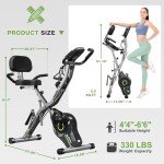 Goimu Exercise Bike, 5 in 1 Foldable Stationary Bike for Seniors, 8-Level Adjustable Magentic Resistance, Indoor Recumbent Bike with 330LB Capacity, Comfortable Seat Backrest (Light Grey)