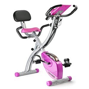 Folding Exercise Bike Portable Upright Adjustable Backrest Cycling Recumbent Stationary Bike Slim Indoor Workout Fitness Cardio Foldable Exercise Bicycle Machine with Pulse Sensor LCD Monitor Arm