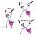 Folding Exercise Bike Portable Upright Adjustable Backrest Cycling Recumbent Stationary Bike Slim Indoor Workout Fitness Cardio Foldable Exercise Bicycle Machine with Pulse Sensor LCD Monitor Arm