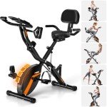 Exercise Bike, MOSUNY 5-in-1 Stationary Bike With 10DB Super-Silent, Folding Exercise Bike with 16-Level Adjustable Magnetic Resistance, 350 LBS Indoor Cycling Bike For Home Workout, Black Orange