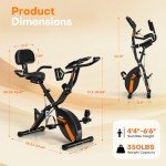 Exercise Bike, MOSUNY 5-in-1 Stationary Bike With 10DB Super-Silent, Folding Exercise Bike with 16-Level Adjustable Magnetic Resistance, 350 LBS Indoor Cycling Bike For Home Workout, Black Orange