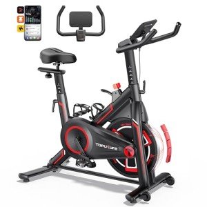 Toputure Exercise Bike for Home with Exclusive App, Magnetic Resistance/Brake Pad Stationary Bike Workout Bike, 330LBS Capacity Spin Bike with Tablet Holder, LCD Monitor, Silent Belt Drive