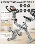 Pooboo Folding Exercise Bike, Foldable Fitness Stationary Bike, Upright Indoor Cycling Bike, 4-in-1 Magnetic X-Bike with 8-Level Adjustable Resistance, Upgraded Mesh Backrest for Home Gym Workout