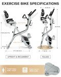 Pooboo Folding Exercise Bike, Foldable Fitness Stationary Bike, Upright Indoor Cycling Bike, 4-in-1 Magnetic X-Bike with 8-Level Adjustable Resistance, Upgraded Mesh Backrest for Home Gym Workout