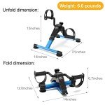 Folding Pedal Exerciser Mini Exercise Bike Portable Peddler Under Desk Bike with LCD Display for Arms and Legs Workout (Blue)