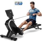 Rowing Machine, MOSUNY Magnetic Rowing Machines for Home 350 LB Weight Capacity, 16 Levels Resistance Row Machine with Dual Slide Rail, Bluetooth, App Compatible