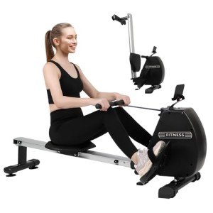Panana Rower Machines for Home, Foldable Rowing Magnetic, Compact Fitness Equipment with Quiet Resistance 8 Levels, 300 lbs Weight Capacity, Phone Holder and Comfortable Seat Cushion