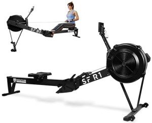 Fitvids Rowing Machine for Home, Indoor Exercise Equipment, Wind Resistance Rowing Machine with LCD Display, Adjustable Air Resistance, Comfortable Seat Cushion, Easy Storage