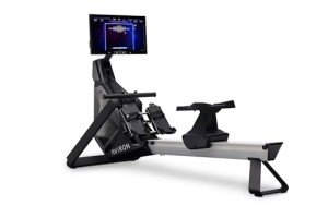 Aviron Strong Series Rower: 22"" HD Touchscreen, Dual Air & Magnetic Resistance up to 100 lbs. Game-Based Workouts, Streaming, Compact Design, Black