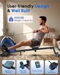 WELLFIT Rowing Machine, Magnetic Rower Machine for Home, Compact Upright Storage Rower for Small Space, 8 Levels Adjustable Resistance, 300lbs Weight Capacity, Works with Kinomap, Black-Blue