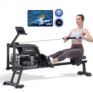 ECHANFIT Water Rowing Machine for Home，Magnetic Rower with Smart Resistance Knob,Foldable Row Machine with 400LB Max Load with Optional Bluetooth Function