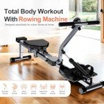 TEMPTIPS Home Folding Rowing Machine, Hydraulic Rowing Machine. Dual Tracks for Quieter, Indoor Fitness。with 12 Levels of Adjustable Resistance. LCD Display for Real-time Recording
