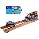 TOPIOM Water Rowing Machine for Home Use, Solid Wood Rower Machine with Upgraded Handle and Adjustable Footpad, TM3 Dedicated Monitor & Bluetooth Connection (Oak Pro)