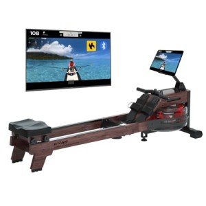 SNODE Rowing Machine with Advanced LCD Monitor,Wood Rower Machine for Home use, Compatible with Kinomap,14+30 Days Extended Membership