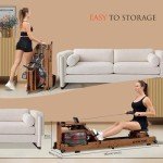 GYMTIME Water Rowing Machine for Home Use, Foldable Wood Rower Machine with Bluetooth Monitor for Cardio Training Whole Body Exercise Indoor Fitness Sports Equipment