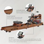 GYMTIME Water Rowing Machine for Home Use, Foldable Wood Rower Machine with Bluetooth Monitor for Cardio Training Whole Body Exercise Indoor Fitness Sports Equipment