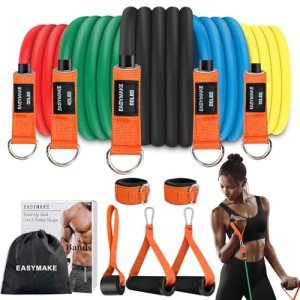 EASYMAKE Resistance Bands, Exercise Bands, Workout Bands with Handles, Door Anchor and Ankle Straps, Resistance Bands for Working Out Strength Training, Physical Therapy, Shape Body, Yoga, Home Gym