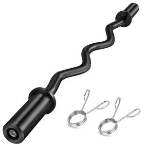 FIXTECH 47" Olympic EZ Curl Bar for Strength Training