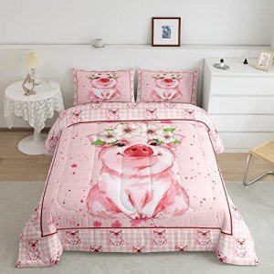 Cute Pig Bedding Set for Girls in Pink
