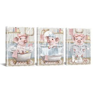 Cute Pig Wall Art - Piggy Girl in Shower