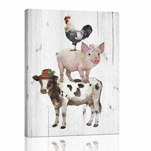 Cute Pig and Farm Friends Canvas Wall Art