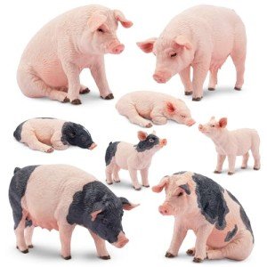 Cute Pig Figurines Set - 8 Realistic Toys